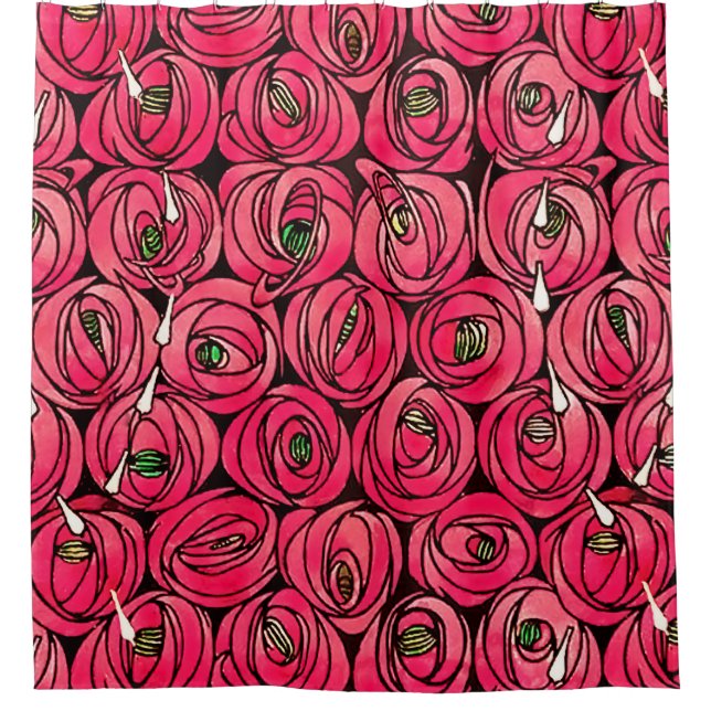 Rose Art Nouveau Rennie Macintosh Grafik Duschvorhang (Vorderseite)