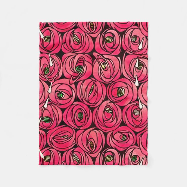 Rose Art Nouveau Rennie Macintosh Grafik Fleecedecke (Vorderseite)