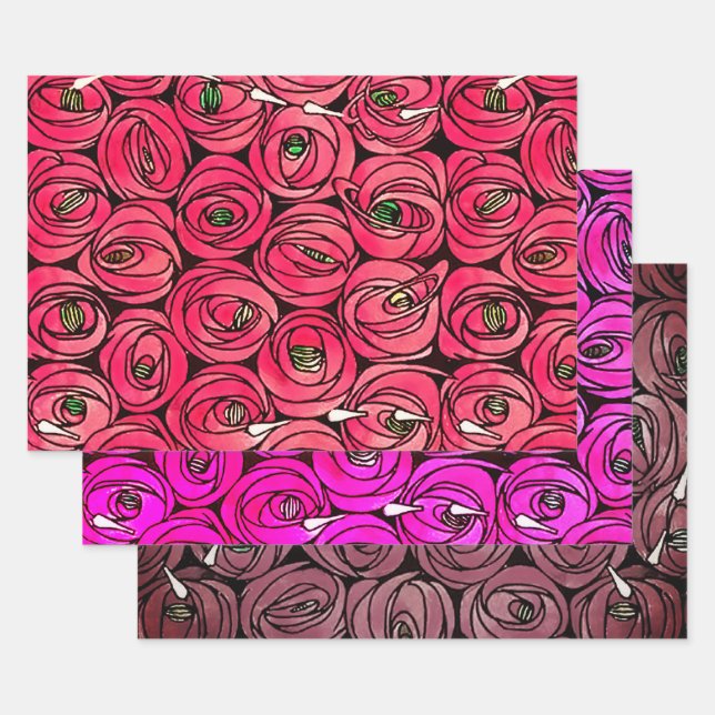 Rose Art Nouveau Rennie Macintosh Grafik Geschenkpapier Set (Set)