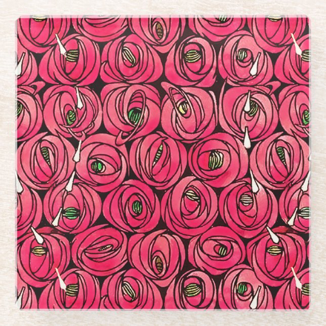 Rose Art Nouveau Rennie Macintosh Grafik Glasuntersetzer (Vorderseite)