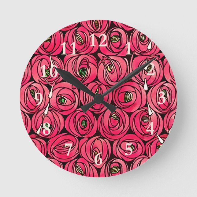 Rose Art Nouveau Rennie Macintosh Grafik Runde Wanduhr (Vorderseite)
