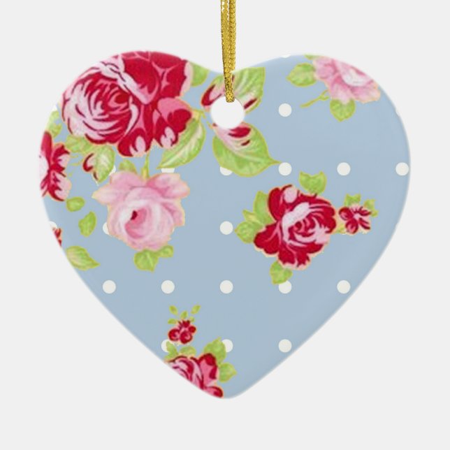 Rose auf blauer Verzierung Keramik Ornament (Vorne)