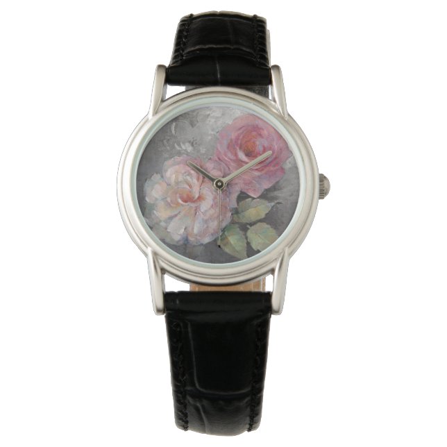 Rose auf Grau Armbanduhr (Vorderseite)