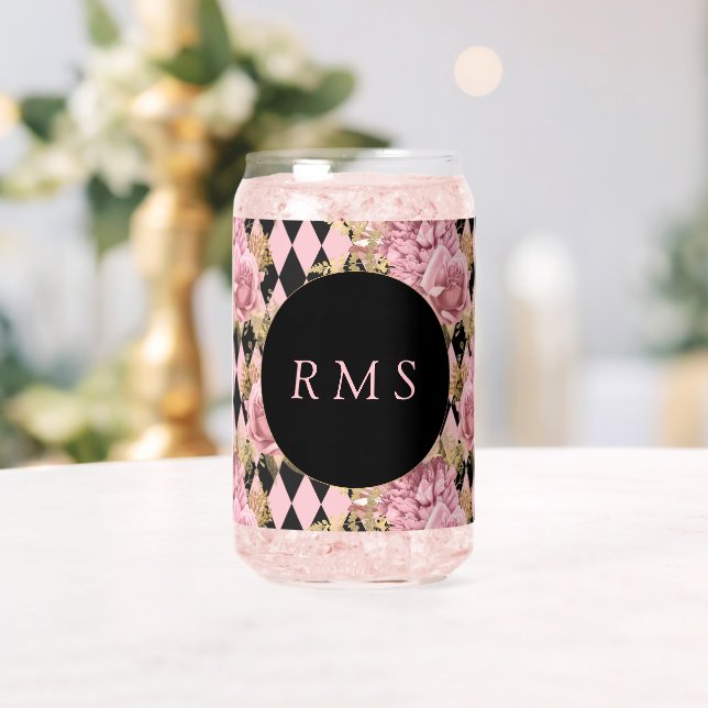 Rose auf Harlequin Monogram Dosenglas (Insitu (Hochzeit))