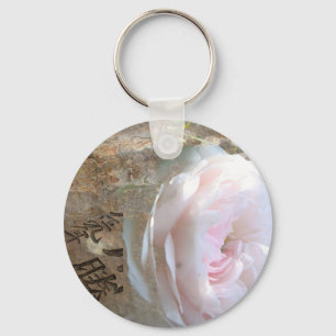 Rose auf Holz Schlüsselanhänger