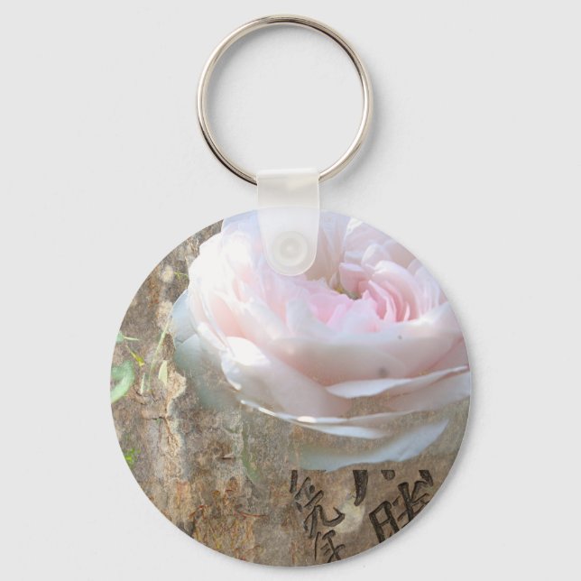 Rose auf Holz Schlüsselanhänger (Vorderseite)