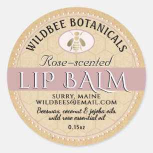 Rose auf Kraft BeesWachs Lip Balm mit gepunkteter  Runder Aufkleber