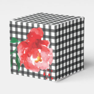 Rose auf Schwarz-Weiß-Gingham 2" Geschenkschachtel