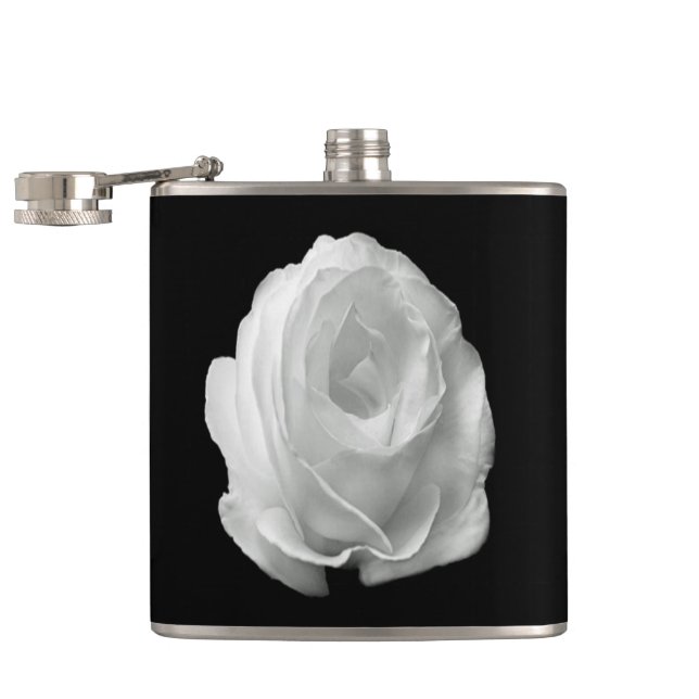 Rose auf schwarzem Hintergrund Flachmann (Geöffnet)