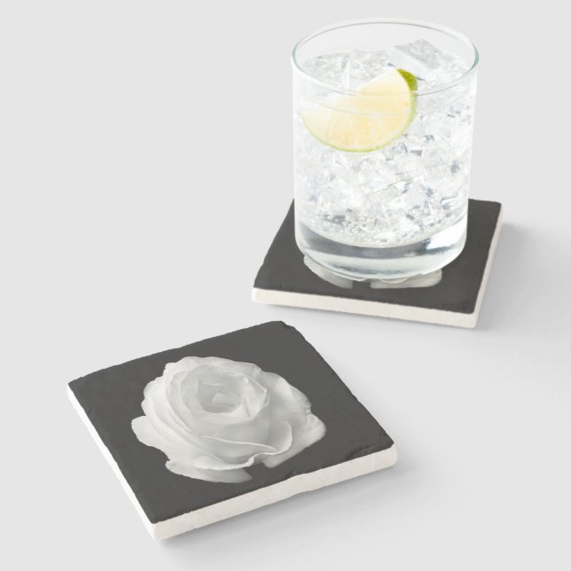 Rose auf schwarzem Hintergrund Steinuntersetzer (Seitenansicht)