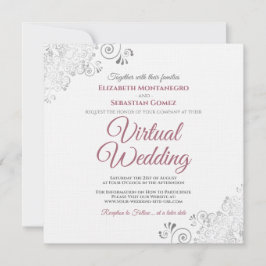 Rose auf White Silver Curls Elegantes Virtual Wedd Einladung