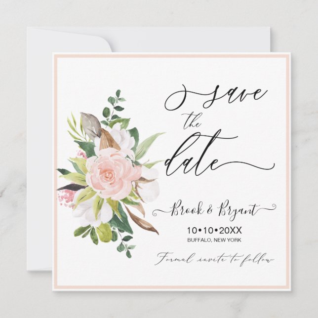 Rose aus Baumwolle Save the Date blamieren Einladung (Vorderseite)