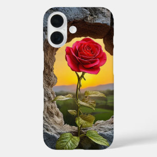 Rose aus einem Loch in einer Steinmauer iPhone 16 Hülle