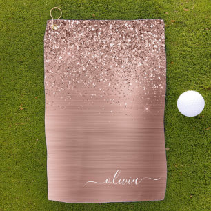 Rose aus gebürstetem Metall, Gold Rosa Glitzer Mo Golfhandtuch