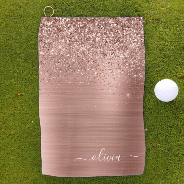 Rose aus gebürstetem Metall, Gold Rosa Glitzer Mon Golfhandtuch (Von Creator hochgeladen)