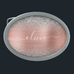 Rose aus gebürstetem Metall Gold Silber Glitzer Mo Ovale Gürtelschnalle<br><div class="desc">Rose Gold - Rosa- und Silberne Imitate Foil metallic Sparkle Glitzer gebürstete Metal Monogramm Name Gürtel Verschluss. Das macht den perfekten Abschluss, süß 16 16., 18., 21., 30., 40., 50., 60., 70., 80., 90., 100. Geburtstag, Hochzeit, Brautparty, Jubiläum, Babydusche oder Junggeselinnen-Abschied Geschenk für jemanden, der Luxus und Chic Stil Lieben...</div>