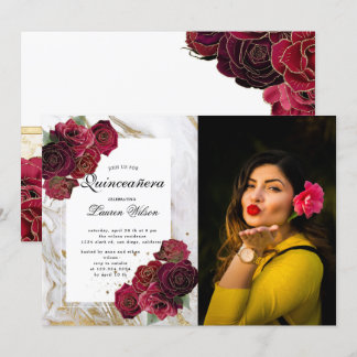 Rose aus Goldmarmor Blumenzwiebeln Quinceanera Fot Einladung