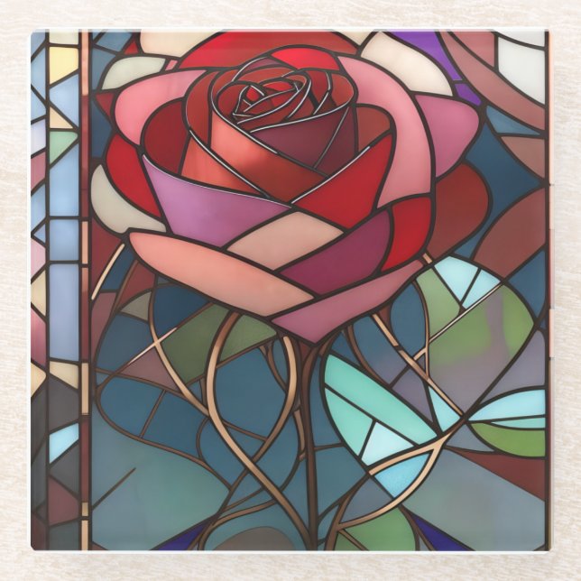 Rose aus Hartglas Glasuntersetzer (Vorderseite)