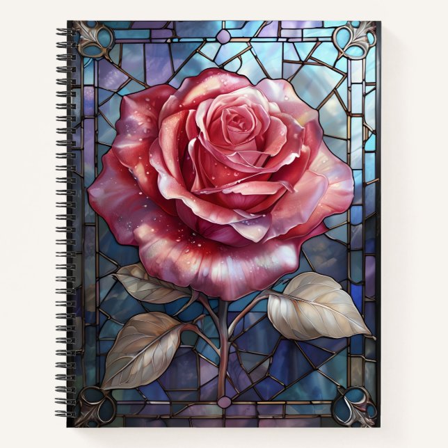 Rose aus Hartglas - Kunst im gotischen Blumenfenst Notizbuch (Vorderseite)