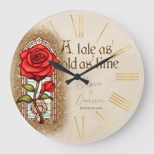 Rose aus Hartglas Schönheit und Bestie Große Wanduhr (Vorderseite)