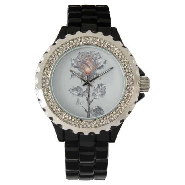 Rose aus hellem Metallischem Silber Armbanduhr (Vorderseite)