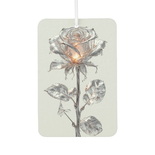 Rose aus hellem Metallischem Silber Autolufterfrischer (Vorderseite)