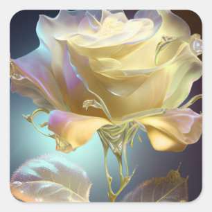Rose aus lichtdurchlässigem Glas - Gelb Quadratischer Aufkleber