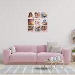 Rose aus Quinceanera, goldfarbenes Foto Künstlicher Leinwanddruck<br><div class="desc">Ein einzigartiges Geschenk für die Quinceañera eines Mädchens, 15. Geburtstag, feiert ihr Leben mit einer Collage von 8 deiner eigenen Fotos, Bilder. Personalisieren und fügen Sie ihren Namen und ein Datum. Eine schicke Rose Gold, rötlich rosa Hintergrund. Der Name ist mit einem modernen handgeschriebenen Stil geschrieben, Nummer 15 mit einem...</div>