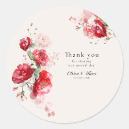 Rose aus rotem und rosa Papier Runder Aufkleber