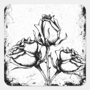 Rose aus Schwarz und Weiß Quadratischer Aufkleber