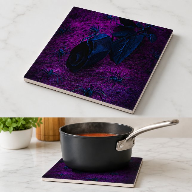 Rose aus schwarzem Material, Schwarze Spinnen Fliese (Spooky Black Material Rose, Black Spiders Tile)