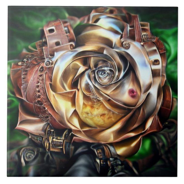 Rose aus Steampunken mit Oberflächengesicht - Mech Fliese (Vorderseite)