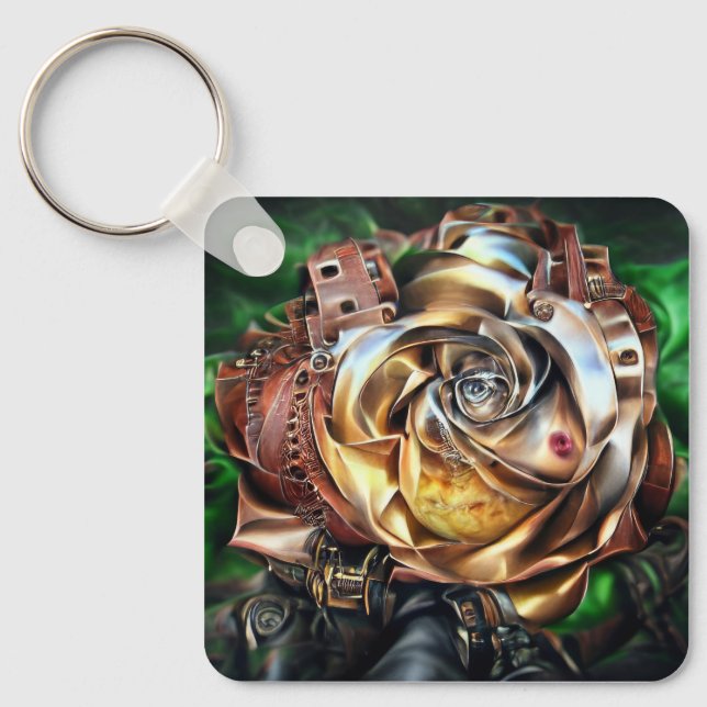 Rose aus Steampunken mit Oberflächengesicht - Mech Schlüsselanhänger (Vorderseite)