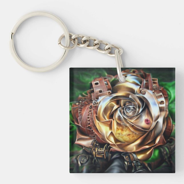 Rose aus Steampunken mit Oberflächengesicht - Mech Schlüsselanhänger (Vorderseite)