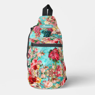 Rose aus Vintagem Shabby Chic und Vasenblau Crossbody Bag