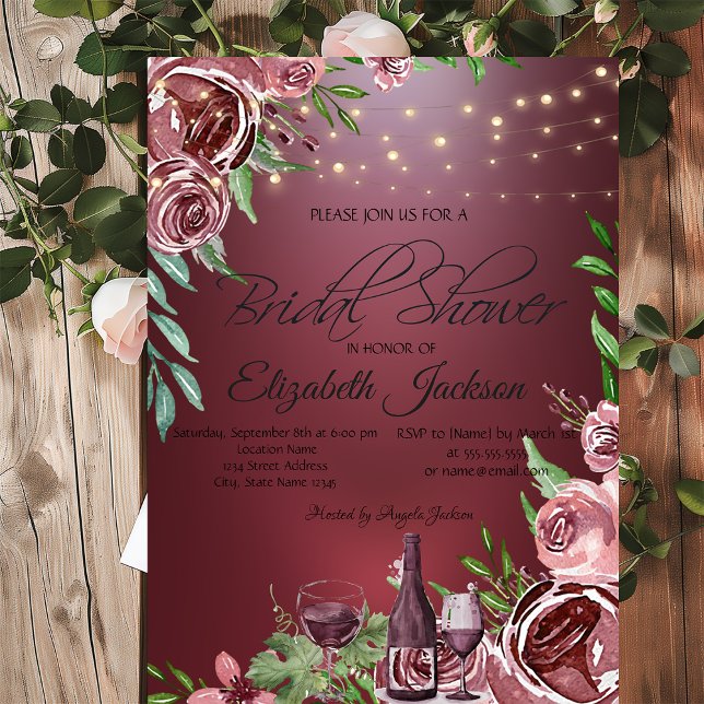 Rose aus Weinflaschen Burgund Brautparty Einladung (Von Creator hochgeladen)