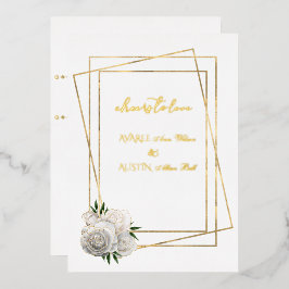 Rose aus weißem Glam und Weiß und Gold Folieneinladung