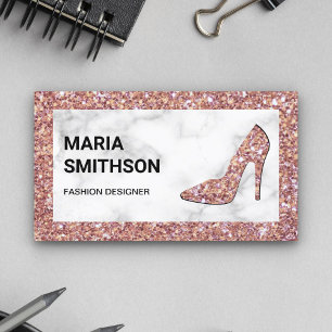 Rose aus weißem Marmor Gold Glitzer High Heels Visitenkarte