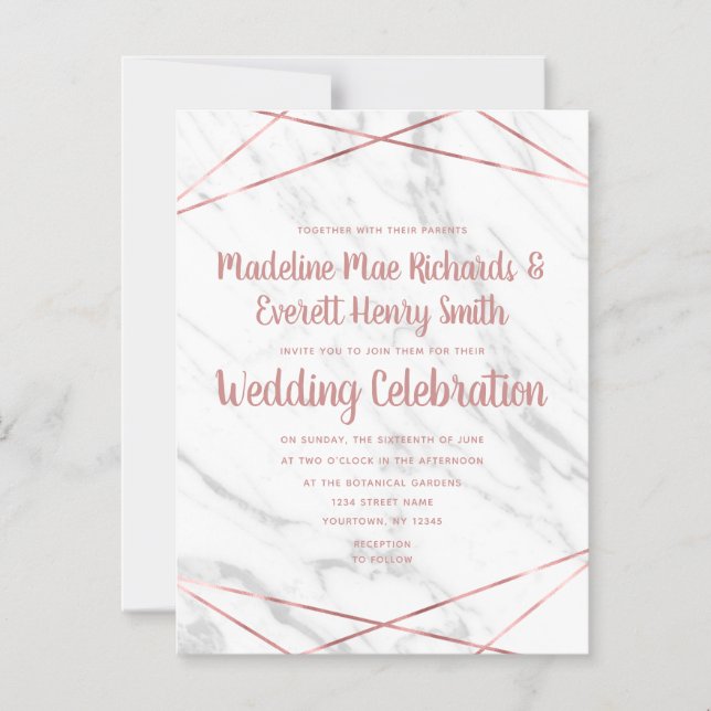 Rose aus weißem Marmor Gold Magnetic Wedding Einla Magneteinladung (Vorderseite)