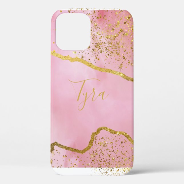Rose avec Gold Parties scintillant iPhone / coque  (Verso)