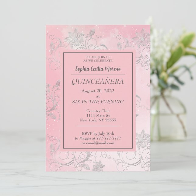 Rose avec Sliver Floral Invitation (Debout devant)