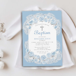 Rose Baby Breath Blue White Elegant Boy Taufe Einladung
