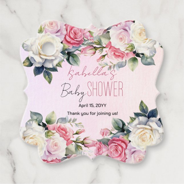 Rose Baby in Bloom Floral Baby Dusche Geschenkanhänger (Vorderseite)