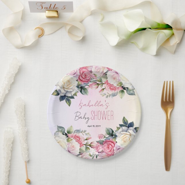 Rose Baby in Bloom Floral Baby Dusche Pappteller (Hochzeit)