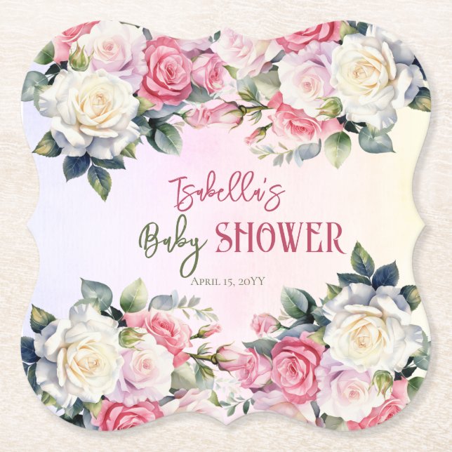 Rose Baby in Bloom Floral Baby Dusche Untersetzer (Vorderseite)