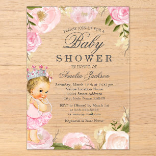 Rose Baby Prinzessin Es ist ein Mädchen Baby Showe Acryleinladungen