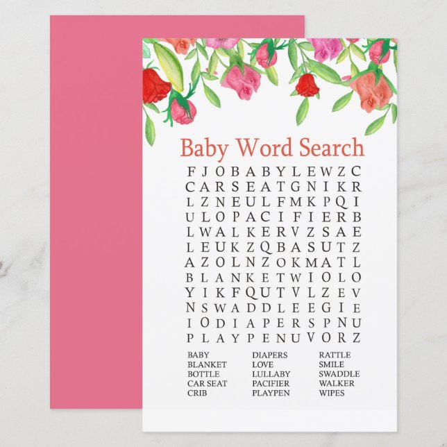 Rose Baby Shooter Word Search Game (Vorne/Hinten)