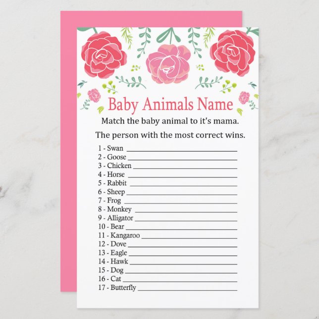 Rose Babytiere Name Game (Vorne/Hinten)