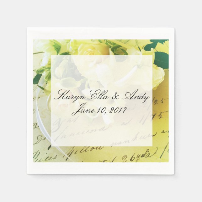 Rose, Band, alte Handschrift mit Textbereich Serviette (Vorderseite)