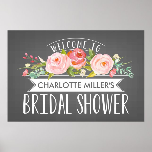 Rose Banner Bridal Shower Welcome Poster (Devant)
